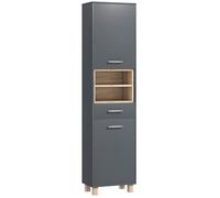 HOMCOM Colonne Salle de Bain, Meuble Salle de Bain Rangement, Meuble de Rangement avec tiroir, 2 placards et 2 Compartiments Ouverts, Armoire Haute pour Cuisine, Salon, 40 x 24 x 160 cm, Gris