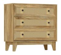 HOMCOM Commode 3 tiroirs cannage en rotin 80x35x76 cm Bois naturel