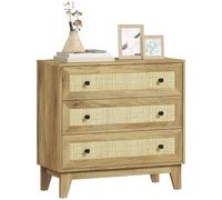 HOMCOM Commode 3 tiroirs Commode Chambre étroite avec façades en rotin et Pieds surélevés Commode pour Salon Bureau 80x35x76 cm Naturel
