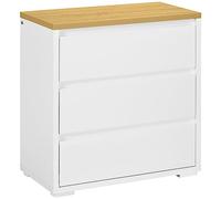 HOMCOM Commode 3 tiroirs, commode sans poignée pour chambre à coucher, commode pour salon, bureau, style moderne, 70x37x75 cm, blanc