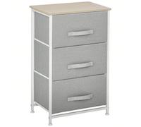 HOMCOM Commode 3 tiroirs en tissu, chiffonnier, meuble de rangement moderne, cadre en acier et patins réglables, commode chambre, salon, entrée, 45 x 30 x 71 cm, gris Descriptions Longues:Ce joli chif