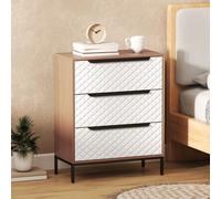 HOMCOM Commode 3 tiroirs en tissu Façades motif diamant pour salon bureau dressing naturel et blanc