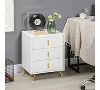 HOMCOM Commode 3 tiroirs meuble de rangement avec poignées et pieds en métal dorés - 50 x 40 x 63 cm, blanc
