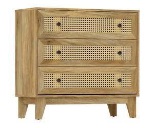 HOMCOM Commode 3 tiroirs meuble de rangement cannage en rotin aspect bois clair 80 x 35 x 76 cm