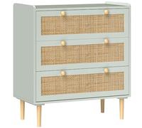 HOMCOM Commode design bohème en rotin 3 tiroirs piètement effet bois Vert olive
