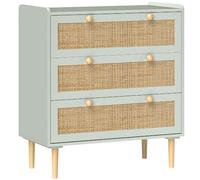 HOMCOM Commode 3 Tiroirs Rangement Bohème 80 x 40 x 87,5 cm Vert Olive | Commode Chambre, Meuble de Rangement, Effet Rotin Naturel, Cadre en Bois, pour Chambre à Coucher, Salon, Entrée