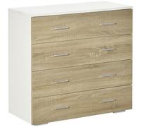 HOMCOM Commode 4 Tiroirs 76 x 35 x 72 cm Blanc et Chêne Clair
