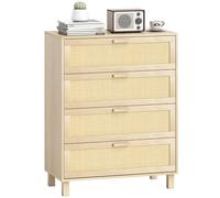 HOMCOM Commode 4 Tiroirs Cannage en Rotin 80x40x103cm Aspect Bois Clair