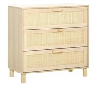 HOMCOM Commode 4 Tiroirs Cannage en Rotin 80x40x80cm Aspect Bois Clair | MDF