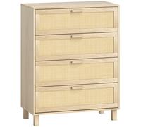 HOMCOM Commode 4 tiroirs cannage en rotin dim. 80L x 40l x 103H cm MDF Aspect Bois Clair