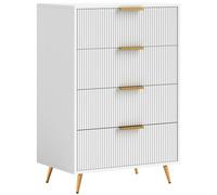 HOMCOM Commode 4 tiroirs Chambre à Coucher Moderne avec façades ondulées Bloc tiroirs Anti-Retour pour Salon Entrée 60x40x90 cm Blanc