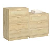 HOMCOM Commode 4 tiroirs + Commode 3 tiroirs Style Bohème Bois Naturel