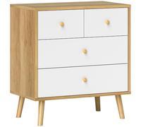 HOMCOM Commode 4 tiroirs Commode Chambre à Coucher avec poignées en Bois Commode étroite pour Salon Entrée 60x35x65 cm Chêne et Blanc