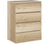 HOMCOM Commode 4 tiroirs Commode Chambre Meuble de Rangement épuré Style Moderne avec mécanisme de Fermeture en Douceur, pour Chambre à Coucher, Salon - 60 x 40 x 80 cm, Bois Naturel