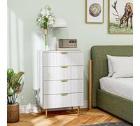 HOMCOM Commode 4 tiroirs commode chambre meuble de rangement moderne avec poignées et pieds dorés, dim. 60 x 40 x 96 cm, blanc
