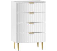 HOMCOM Commode 4 tiroirs Commode Chambre Meuble de Rangement Moderne avec poignées et Pieds dorés, pour Chambre à Coucher, Salon, dim. 60 x 40 x 96 cm, Blanc