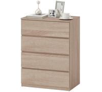 HOMCOM Commode 4 tiroirs en bois avec rails métalliques et poignées rainurées, 60x40x80 cm, couleur Hêtre