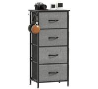 HOMCOM Commode 4 Tiroirs en Tissu 4 Poches 2 Crochets Gris | Meuble de Rangement, Structure en Acier, Chiffonnier, pour Salon, Chambre, Entrée