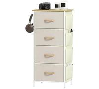 HOMCOM Commode 4 tiroirs en Tissu, Meuble de Rangement avec 4 Poches, 2 Crochets, Structure en Acier, chiffonnier pour Salon, Chambre, entrée, Beige