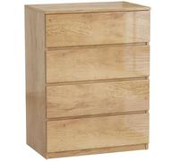 HOMCOM Commode 4 Tiroirs Étroit sans Poignées 60 x 40 x 80 cm Bois Naturel