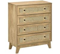 HOMCOM Commode 4 tiroirs Meuble de Rangement cannage en rotin 80 x 35 x 95 cm Aspect Bois Clair