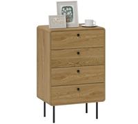 HOMCOM Commode 4 Tiroirs, Meuble Rangement Étroit, 60 x 39 x 91,5 cm, Chêne | Pieds en Acier, Coins Arrondis, Poignées en Bois, Style Moderne, pour Chambre à Coucher, Salon, Couloir