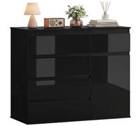 HOMCOM Commode 5 Tiroirs avec Porte à Fermeture Douce 100x40x80 cm Noir | Buffet laqué, meuble à tiroirs avec étagère réglable, pour salon et chambre