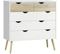 HOMCOM Commode 5 Tiroirs Bois 99 x 39 x 101 cm Blanc Aspect Chêne Clair