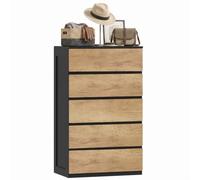 HOMCOM Commode 5 tiroirs Chambre 60x39x100cm Chêne Noir