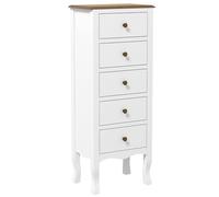 HOMCOM Commode 5 tiroirs Chiffonnier Meuble de Rangement Compact Blanc avec poignée Bouton Effet Laiton, pour la Chambre, entrée, Salon, dim. 45L x 30l x 114H cm