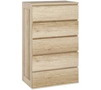 HOMCOM Commode 5 tiroirs Commode Chambre Meuble de Rangement épuré Style Moderne, pour Chambre à Coucher, Salon - 60 x 38 x 100 cm, Bois Naturel