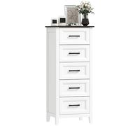 HOMCOM Commode 5 tiroirs, commode pour chambre étroite et haute avec plan de travail effet bois, commode pour petits espaces, salon, bureau, 45 x 35 x 106 cm, blanc