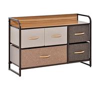 HOMCOM Commode 5 Tiroirs en Tissu 87,5x29x58cm Marron Beige