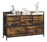 HOMCOM Commode 5 tiroirs en Tissu Armoire de Rangement avec Structure en Acier, Design Industriel pour Chambre à Coucher, Salon Rustikal-Braun