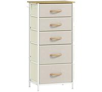 HOMCOM Commode 5 tiroirs en tissu, meuble de rangement avec 4 poches, 2 crochets, structure en acier, 45 x 30 x 94,5 cm, beige