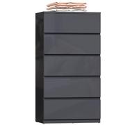 HOMCOM Commode 5 tiroirs Haute Brillance 53 x 34 x 100 cm Gris