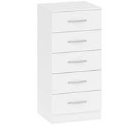 HOMCOM Commode 5 tiroirs, meuble de rangement étroit, style moderne, pour chambre à coucher, salon, couloir, 40x35x85cm, blanc