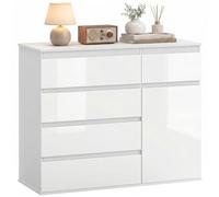 HOMCOM Commode 5 tiroirs Porte amortie 100x40x80 cm Blanc