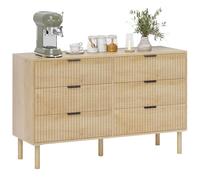 HOMCOM Commode 6 tiroirs 119 cm, pieds en bois chêne