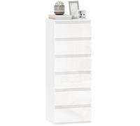 HOMCOM Commode 6 tiroirs à Haute Brillance, Meuble de Rangement étroit sans poignées, chiffonnier, Style Moderne, Commode pour Chambre à Coucher, Salon, Couloir, 40 x 35 x 109 cm, Blanc