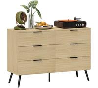 HomCom Commode 6 tiroirs – Design moderne, anti-basculement, 110×40×75 cm, aspect bois