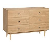 HOMCOM Commode 6 tiroirs avec Pieds en Bois Massif Meuble de Rangement 120 x 40 x 80 cm Marron Clair