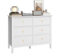 HOMCOM Commode 6 Tiroirs, Commode Cannalée, Large pour Chambre, Blanc | Unité de rangement moderne, salon, couloir, garde-robe