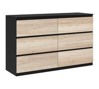 HOMCOM Commode 6 tiroirs Commode Chambre Meuble de Rangement épuré Style Moderne avec mécanisme de Fermeture en Douceur, pour Chambre à Coucher, Salon - 120 x 39 x 75 cm, Noir et Bois Naturel