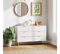 HOMCOM Commode 6 tiroirs commode chambre meuble de rangement moderne avec poignées et pieds dorés, 120 x 40 x 76,5 cm, blanc