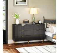 HOMCOM Commode 6 tiroirs commode chambre meuble de rangement moderne avec poignées et pieds dorés, 120 x 40 x 76,5 cm, noir