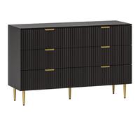 HOMCOM Commode 6 tiroirs Commode Chambre Meuble de Rangement Moderne avec poignées et Pieds dorés, pour Chambre à Coucher, Salon, dim. 120 x 40 x 76,5 cm, Noir