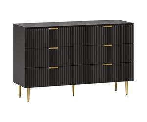 HOMCOM Commode 6 tiroirs Commode Chambre Meuble de Rangement Moderne avec poignées et Pieds dorés, pour Chambre à Coucher, Salon, dim. 120 x 40 x 76,5 cm, Noir