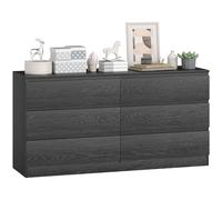 HOMCOM Commode 6 tiroirs, Commode de chambre, Commode de salon, Bureau, Style moderne, 140x40x71 cm, Noir verni