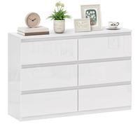 HOMCOM Commode 6 tiroirs, Commode de Chambre, Commode pour Salon, Bureau, Couloir, Style Moderne, Anti-basculement, 112 x 34 x 75 cm, Blanc Brillant